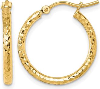 Diamond2Deal 10k Gold Diamond-cut 2mm Round Tube Hoop Earrings