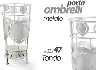 Trade Shop Trade Shop - Porta Ombrelli Con Cuore Anticato Design Tondo Bianco 22x47cm In Metallo 657801