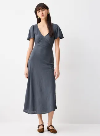 Twik Womens Linen-blend V-neck midi dress