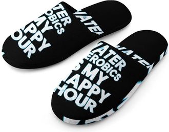 Generic Water Aerobics Is My Happy Hour Mens House Slippers Slip Indoor Slipper On Shoes Warm Outdoor