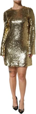 Dolce & Gabbana Gouden Paillet Mini Jurk - Dames - Feestkleedjes - Geel - S - Pailletten - Kleedjes