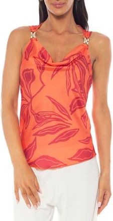 Tash And Sophie Hardware Shoulder Satin Top in Orange Multi at Nordstrom Rack, Size X-Large