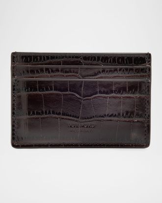 Tom Ford Mens Exotic Line Croc-Embossed Leather Card Case