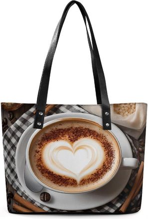 Generic Coffee Cup And Coffee Beans on Old Wooden Table Tote Bags for Women Cute Shoulder Purses Handbags