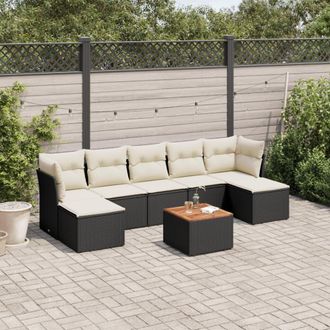 vidaXL Vidaxl - Set De Sof&aacute;s De Jard&iacute;n 8 Piezas Y Cojines Rat&aacute;n Sint&eacute;tico Negro