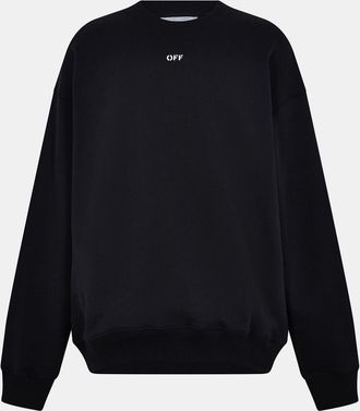 Off-white Mens Off White Embroidered Crew Neck Ribbed Collar Long Sleeve Sweatshirt in Black-White - Size Medium