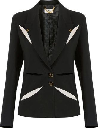 Elisabetta Franchi Giacca in cr&ecirc;pe leggero con cut-out bicolore - Dames - Blazers - Zwart - L - Leer - Jassen