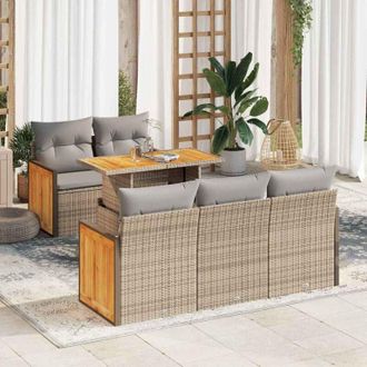 vidaXL Set Sof&aacute;s Jard&iacute;n Y Cojines 6 Pzas Rat&aacute;n Sint&eacute;tico Acacia Beige Vidaxl