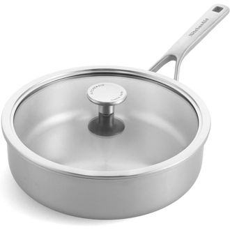 KitchenAid Multi-Ply Stainless Steel Skillet with Lid - 24cm in Silver | Size: 24 cm