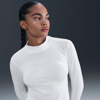 Nike Womens Nike Sportswear Chill Knit Slim Long-Sleeve Mock-Neck T-Shirt in White | HV5027-100