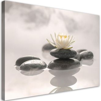 Feeby Cuadro En Lienzo, Flor De Loto Piedras Plantas Zen Spa, 100x70