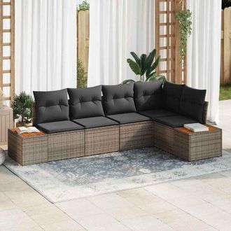 vidaXL Vidaxl - Conjunto De Sof&aacute; De Jard&iacute;n Con Coj&iacute;n 5 Pcs Gris Polirat&aacute;n
