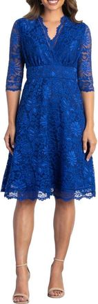Kiyonna Missy Lace Elbow Sleeve Dress in Sapphire at Nordstrom, Size Large