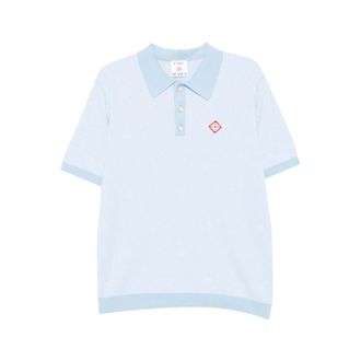 Casablanca Pinstripe Short Sleeve Knit Polo Shirt - male - Casablanca - Polo Shirts - Blue - XL - Tops