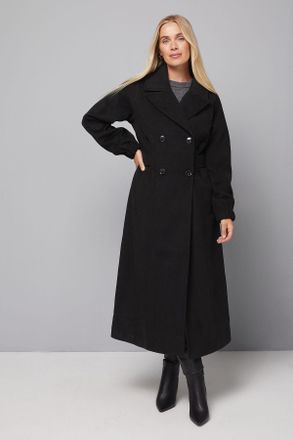 Wallis Womens Petite Bellow Sleeve Double Breasted Coat - Black - Size 14 UK