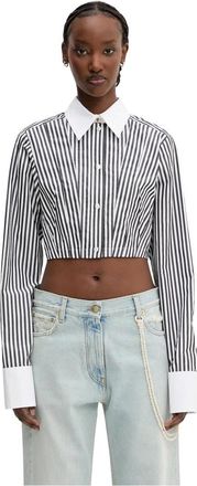 Sportmax Gestreepte Cropped Katoenen Blouse - Dames - Overhemden - Zwart - XL - Katoen - Overhemden