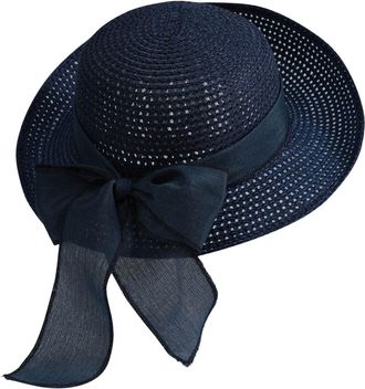 Generic Straw Sun Hat for Women Foldable Wide Rim Cute Floral Summer Beach Cap for Vacation Holiday Fisherman Hat Travel Cap (UK, Alpha, One Size, C-693 Navy)