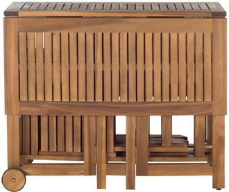 Safavieh Conjunto de mesa y sillas para exteriores de madera de acacia beige
