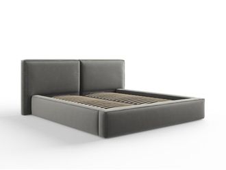 MICADONI Cama con cabecero y ba&uacute;l 180x200cm de terciopelo gris claro