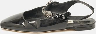 Jimmy Choo London Black Patent Crystal Embellished Slingback Flat Sandals