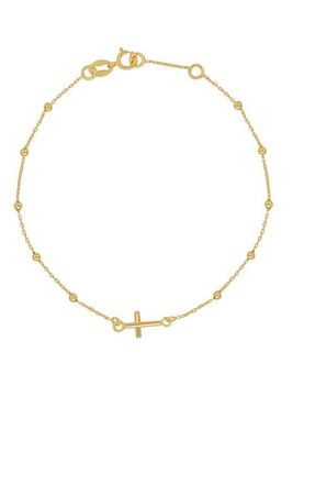 Bony Levy BLG 14K Gold In-Line Cross Chain Bracelet in 14K Yellow Gold at Nordstrom, Size 7