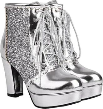 Generic Womens Chunky High Heel Boots Glitter Party Ankle Fashion Winter Shoes