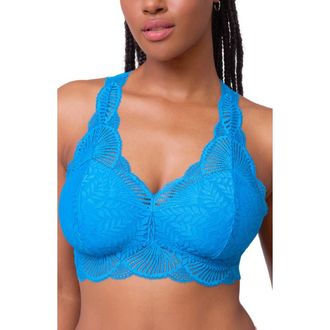 Fleur't Belle Epoque Full Cup Racerback Lace & Microfiber Bralette in True Blue at Nordstrom, Size Xx-Large