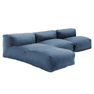 Oviala Mueble de jard&iacute;n modular de 3 plazas con chaise longue azul pac&iacute;fico