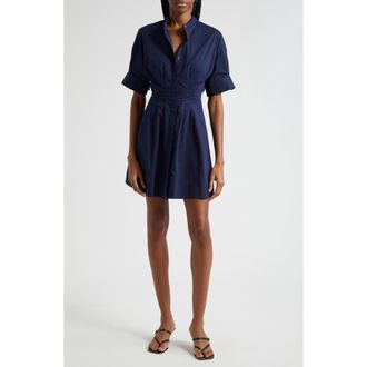 Staud Lorenza Stretch Cotton Mini Shirtdress in Navy at Nordstrom, Size X-Small