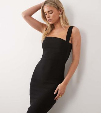 Vesper Vestito in bengalina nero con pannelli in rete e scollo squadrato