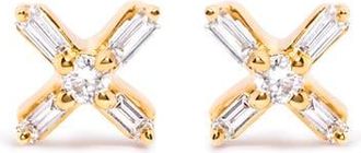 House of Brilliance 10K Yellow Gold 1/10 Ct Round and Baguette Diamond Criss Cross X Stud Earring at Nordstrom