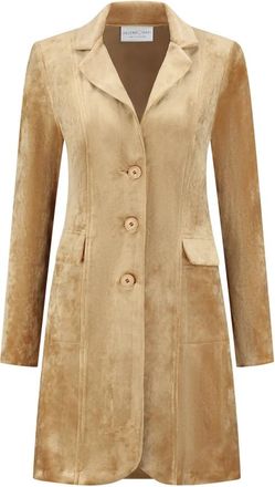 Hart by Helena Hart Velours Lange Effen Kamel Jas - Dames - Mantel - Bruin - XS - Jassen