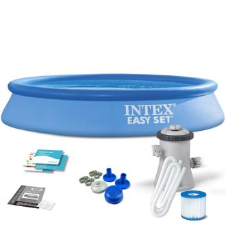 Intex 28118np - Piscina Fuori Terra Easy Set Rotonda, Pompa Filtro 1250 L/h, 3077 L, Pvc, Azzurro, 305x61 Cm