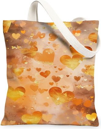 Generic Autumn Hearts Canvas Tote Bags, Artistic Love Pattern Reusable Grocery Bags, Vintage Lightweight Washable Shoulder Strap Ca, Orange, 13x15 Inch