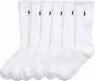 Polo Ralph Lauren Mens Ralph Lauren Cotton-Blend Crew Sock 6-Pack - White - Size: 16/14.5/8/15/8.5/15.5/9/13/13.5/14/6.5/7/7.5/11.5/5/12/5.5/12.5/6/3.5/3/10.5/4/11/4.5