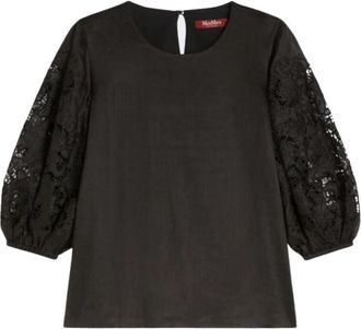 Max Mara Mstordine Macrame Sleeve Top - Dames - Blouses - Zwart - S - Katoen - Overhemden