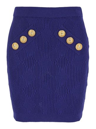 Balmain Blue Mini Skirt With Jewel Buttons In Viscose Blend Woman