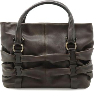 Ferragamo Dark Brown Leather Handbag Tote Bag (Pre-Owned)
