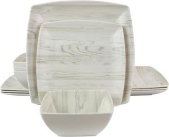 Gibson Home Woodgrain 12 Piece Melamine Dinnerware Set in White at Nordstrom