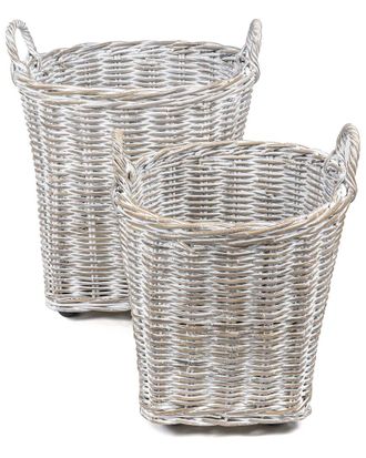 Happimess Set Of 2 Arbour Rustic Hand-Woven Rattan Nesting Baskets With Wheels & Handles