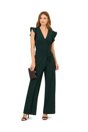 Adrianna Papell Womens Crepe Overlay Jumpsuit - Green - Size 14 UK