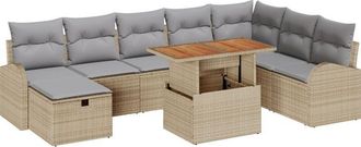 vidaXL Garden Sofa Set with Cushion 9 pcs Beige Poly Rattan vidaXL