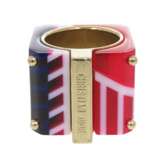 Dior Gold Blue Red Color Gold Plating Plastic Band Ring (Pre-Owned)