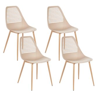 Beliani Conjunto De 4 Sillas De Comedor Modernas Minimalistas Sin Reposabrazos Asiento De Pl&aacute;stico Beige Montello