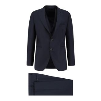 Tagliatore Single Breasted Suits, male, Blue, Size: 2XL Peak Lapel Suit