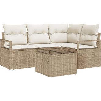 vidaXL Sofa Set 5 pcs Beige Poly Rattan vidaXL