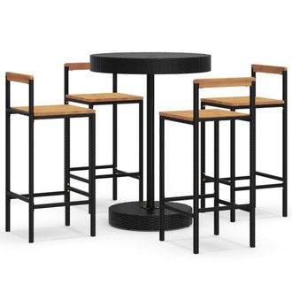 Berkfield Home 5 Piece Garden Bar Set Black Poly Rattan&Solid Wood Acacia