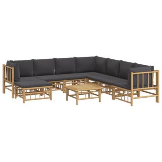 vidaXL Set De Muebles De Jard&iacute;n 9 Piezas Bamb&uacute; Con Cojines Gris Oscuro Vidaxl