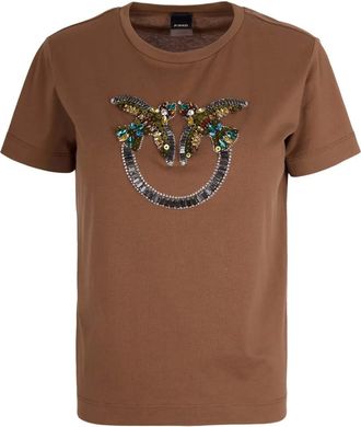 Pinko rhinestone-embellished T-shirt - women - Cotton/Lycra - S - Brown