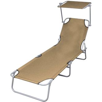 vidaXL Folding Sun Lounger with Canopy Steel Taupe vidaXL